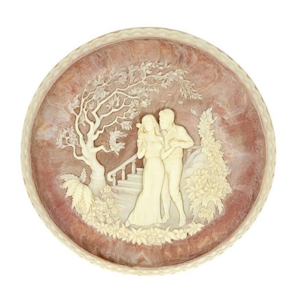 Vintage 1981 Solid Incolay Stone "The Kiss" Roger Akers 3D Decorative Plate